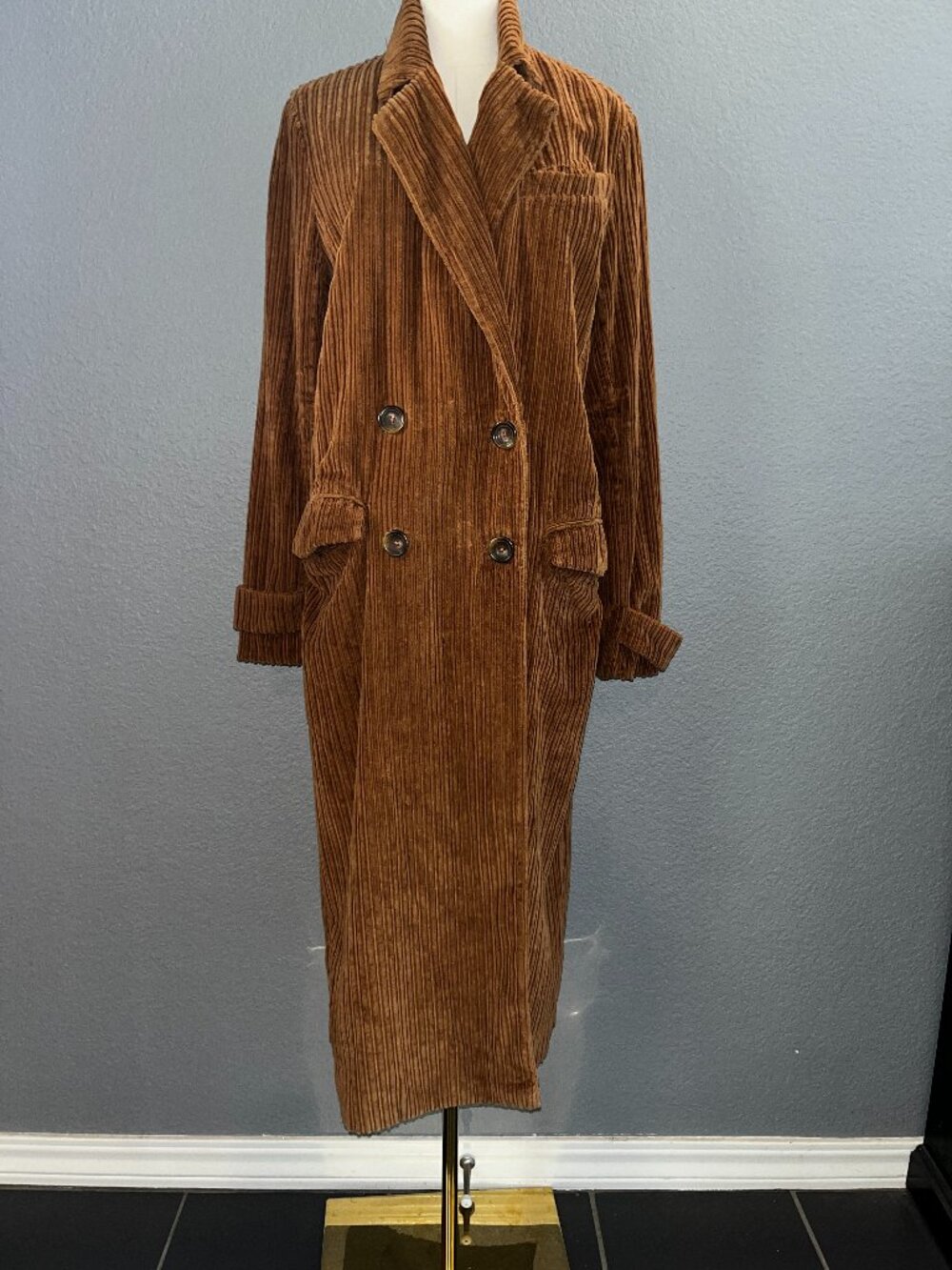 FREE PEOPLE Abbey Road Wide Wale Cotton Corduroy Duster Maxi Coat In Cedar  S